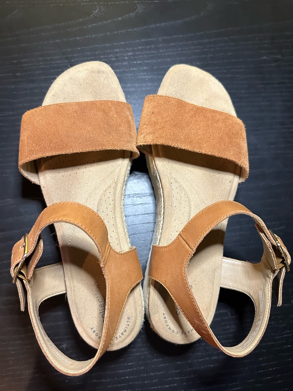 Clarks Women's Tan Suede Ankle-Strap Slide Sandals Ultimate Comfort Collection